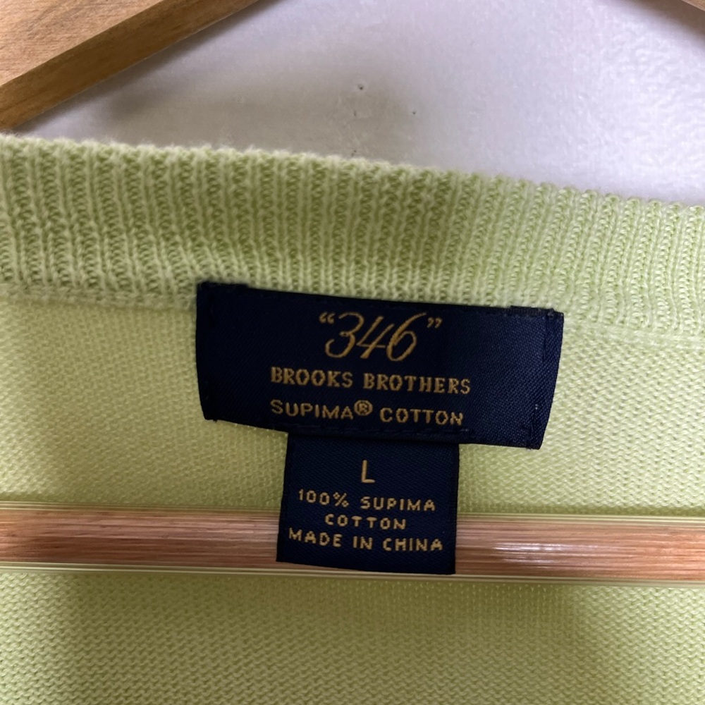 Brooks Brothers 346 Men’s Supima Cotton V Neck Sweater Large Green Preppy Golf - Picture 4 of 4